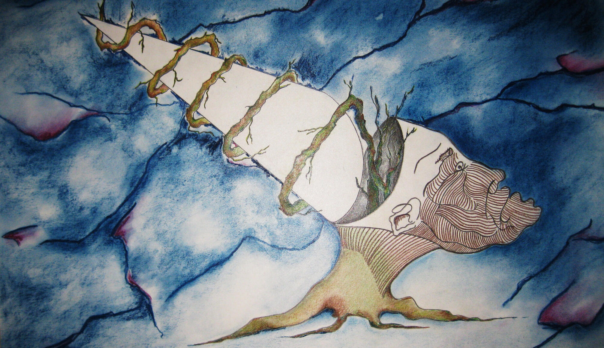 Ontworteld I - Pastel tekening op papier (73x55cm) €340 - Giclée (110x80cm) uitvoerig op canvas €250