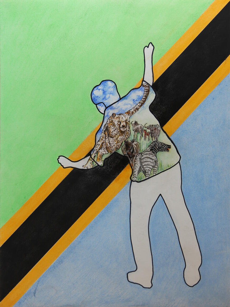 Op Safari in Tanzania - Pastel tekening op papier (55x73cm) €340 - Giclée (82x109,5cm) uitvoerig op canvas €250