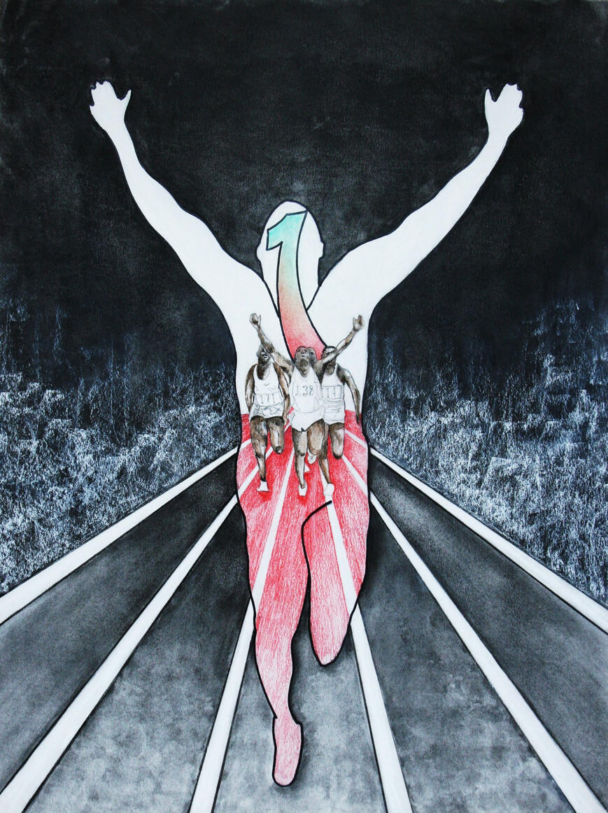 Nummer One - Pastel tekening op papier (55x73cm) €340 ingekadered €450