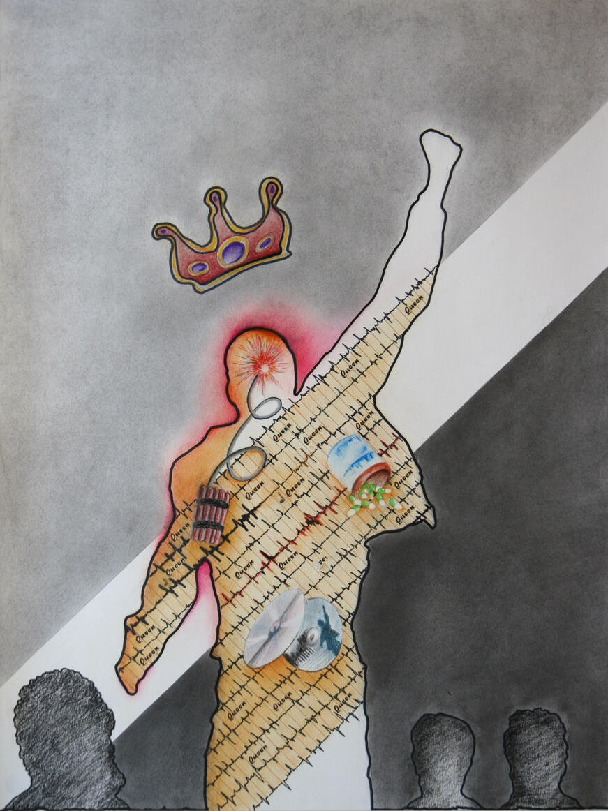 Queen - Pastel tekening op papier (55x73cm) €340 - Giclée (55x73cm) uitvoerig op canvas €220