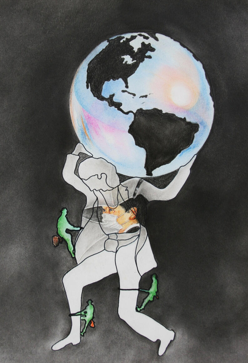 Exploreren - Pastel tekening op papier (45x55cm) €340 - Giclée (58x73cm) uitvoerig op canvas €220