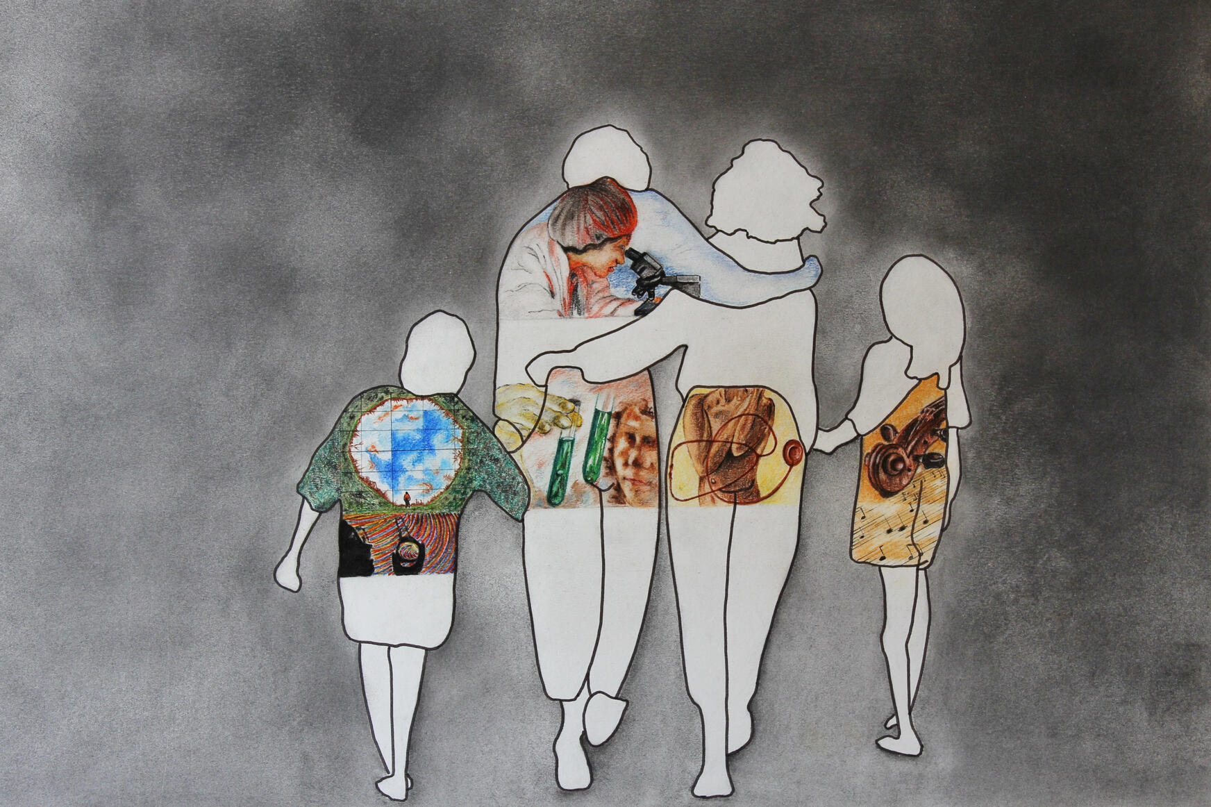 Omarmd - Pastel tekening op papier (73x55cm) €340 ingekadered €450 - Giclée (110x80cm) uitvoerig op canvas €250