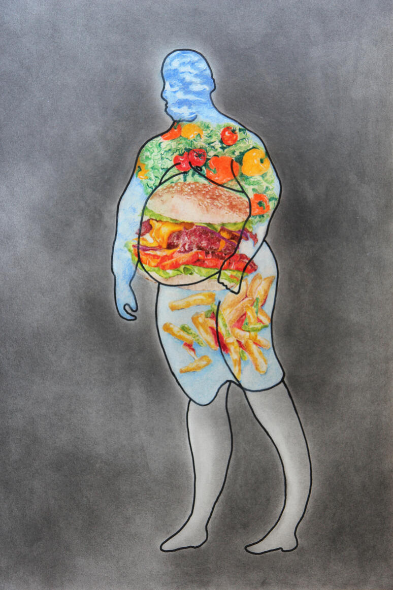 Voldaaan - Pastel tekening op papier (73x55cm) €340