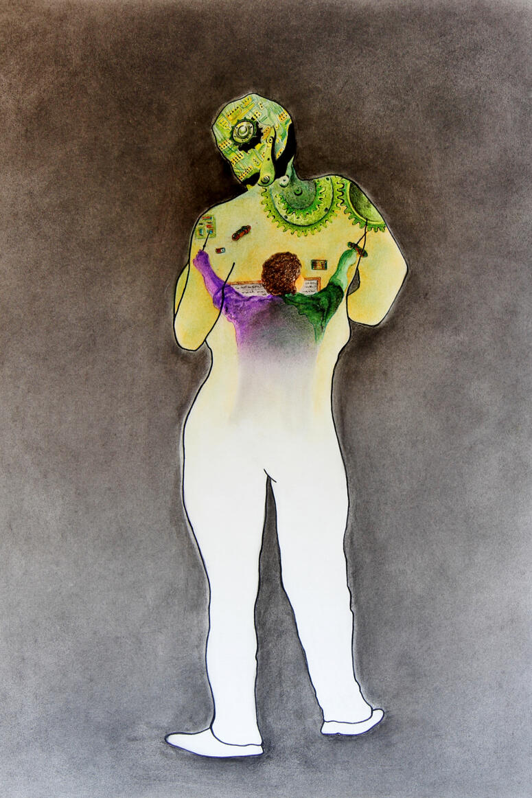 Dirigeren - Pastel tekening op papier (55x73cm) €340 - Giclée (110x67,2cm) uitvoerig op canvas €250