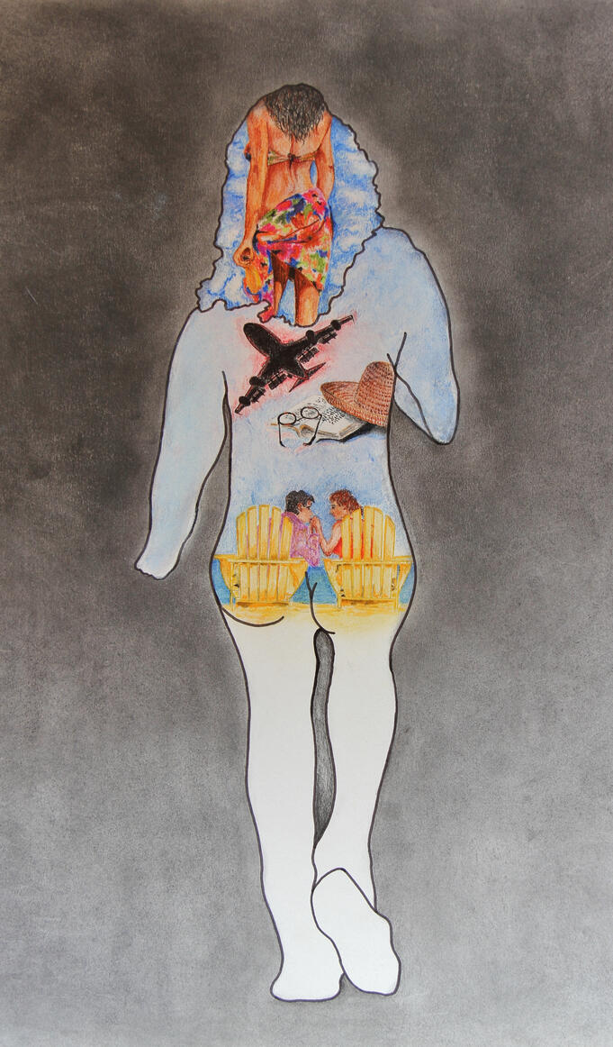 Vakantie I - Pastel tekening op papier (55x73cm) €340 - Giclée (100x66,6cm) uitvoerig op canvas €250